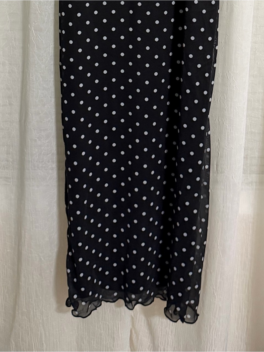 Amazon S Black White Polka Dot Cinched Ruffle Sleeve Maxi Dress - Picture 6 of 9